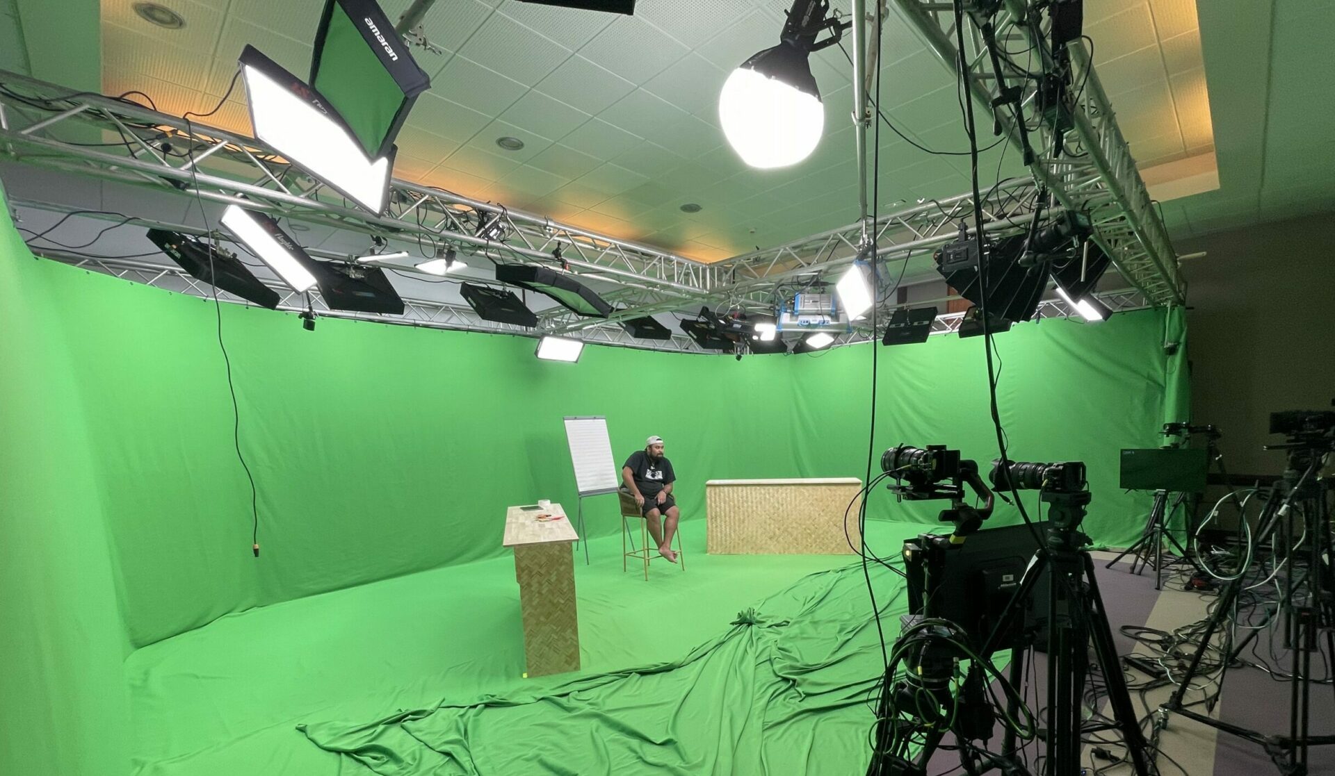 Plateau tournage fond vert et éclairages